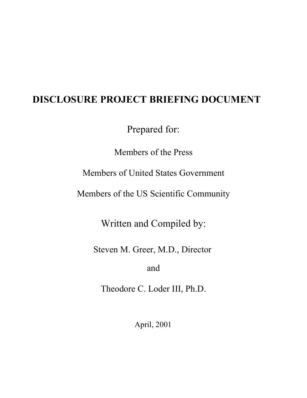 Disclosure Project Briefing Documents cover