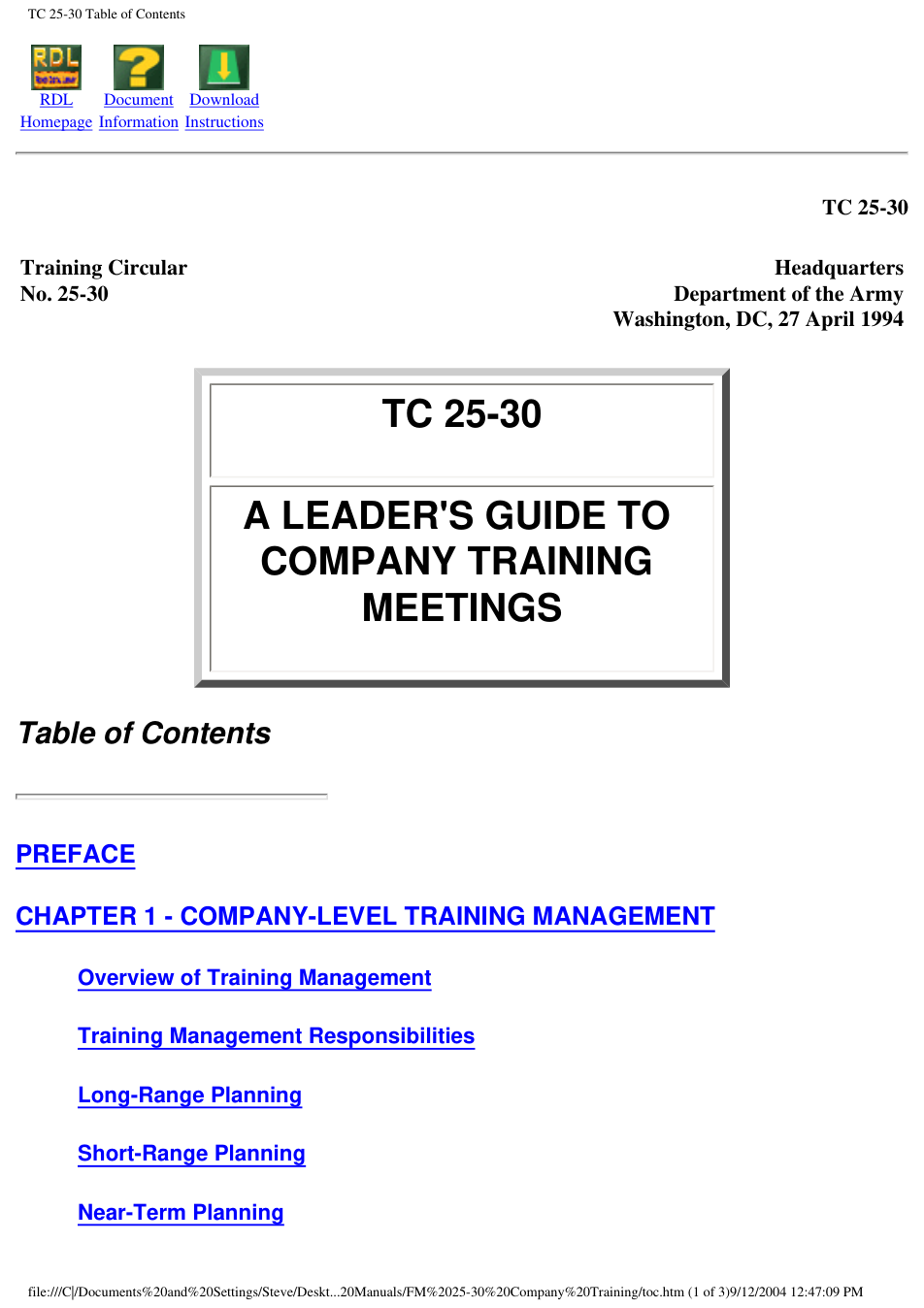 TC 25-30 A Leaders Guide to Company Training Meetings cover