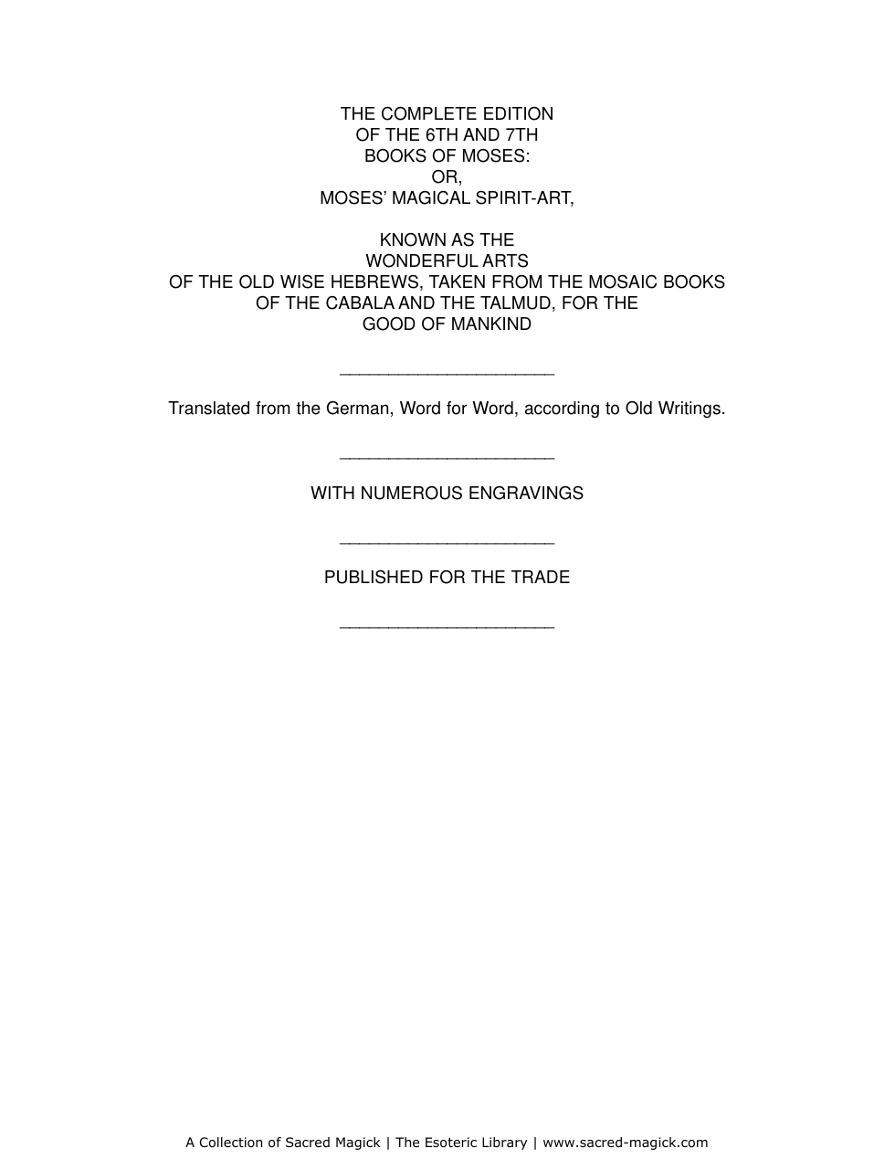 The Sixth Book of Moses cover