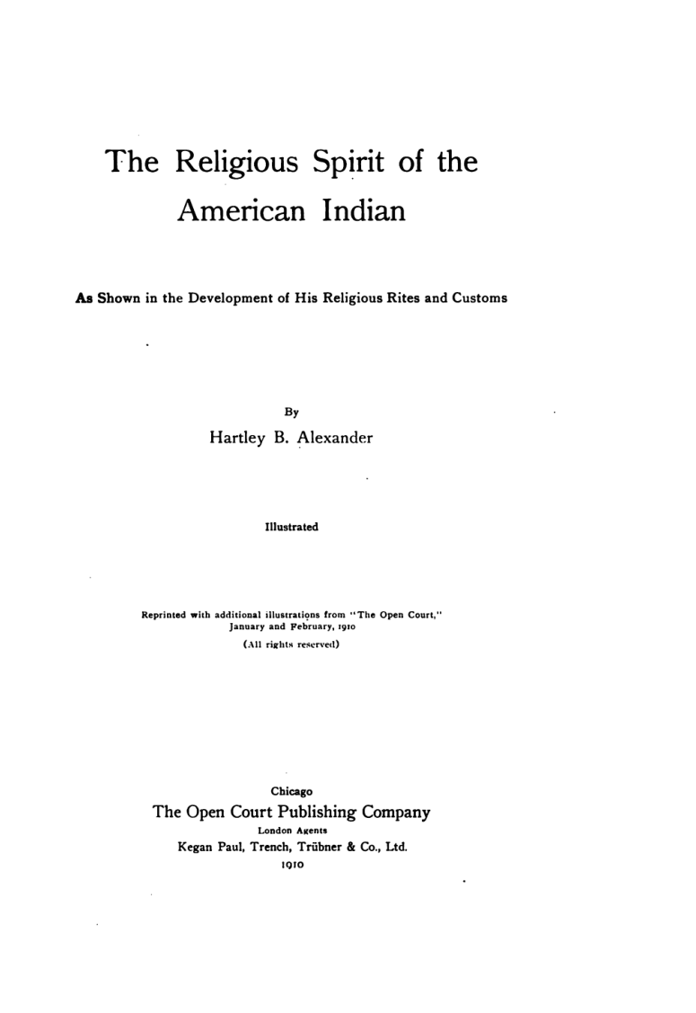 The Religious Spirit of the American Indian - H Alexander cover