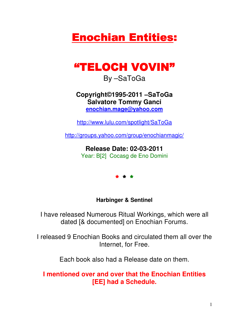 Enochian Entities TELOCH VOVIN By SaToGa cover