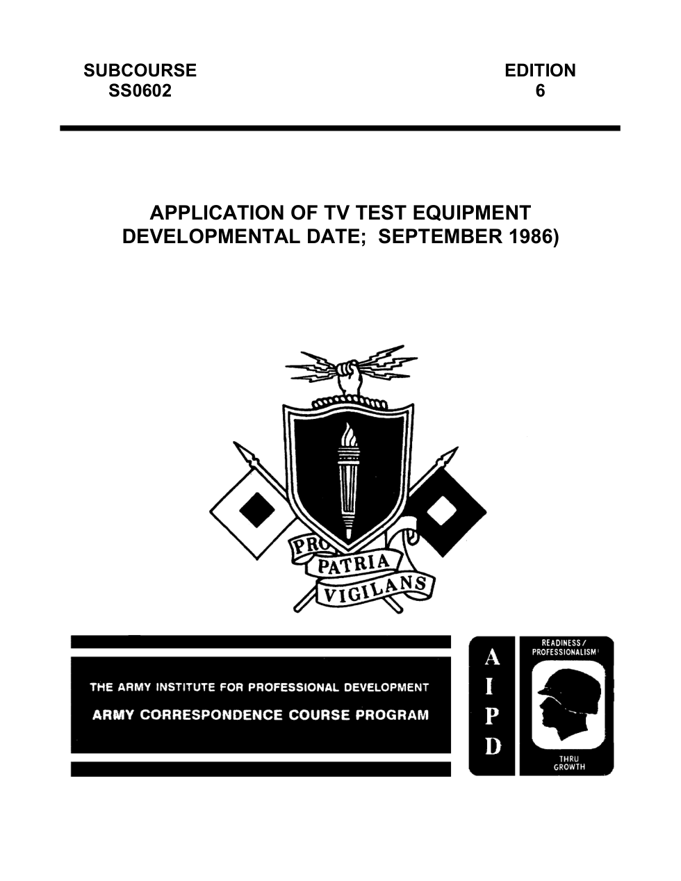 ARMY TV-Application of TV Test Equipment 1986 97 pages cover