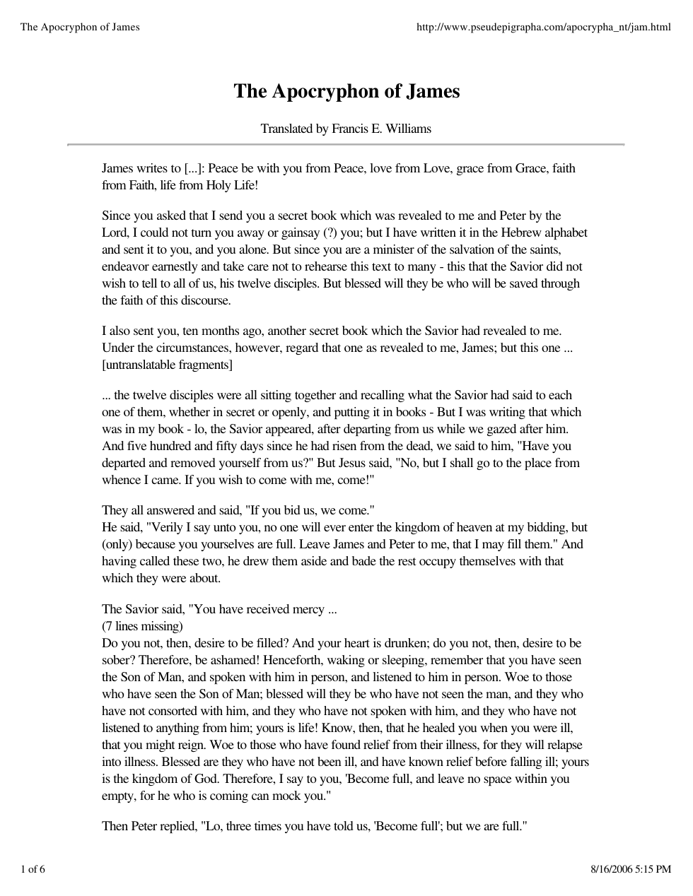 Apocryphon of James cover