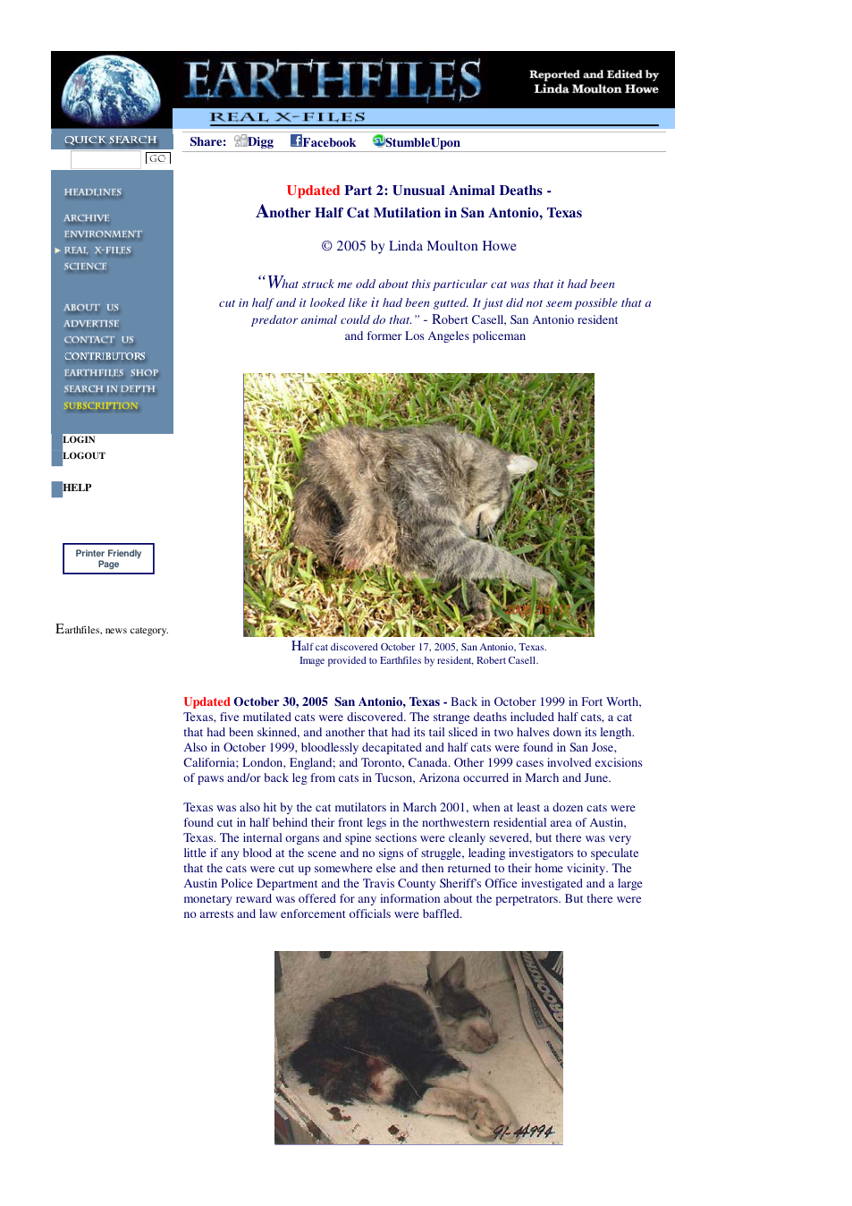 10 30 2005 Updated Part 2 Unusual Animal Deaths - Another Half Cat Mutilation in San Antonio, Texas cover