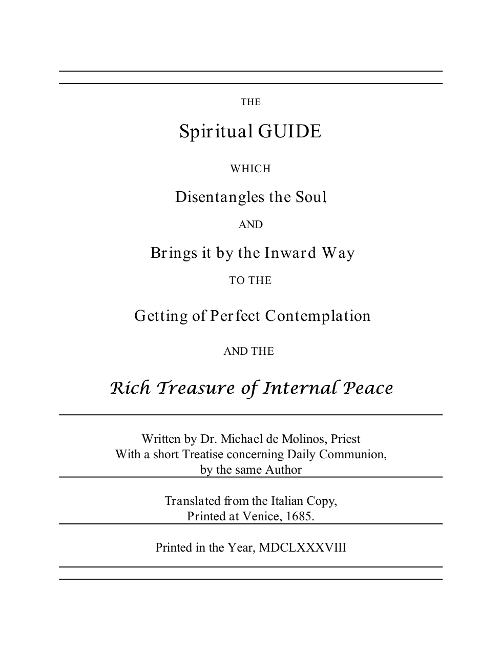 Michael Molinos - The Spiritual Guide cover