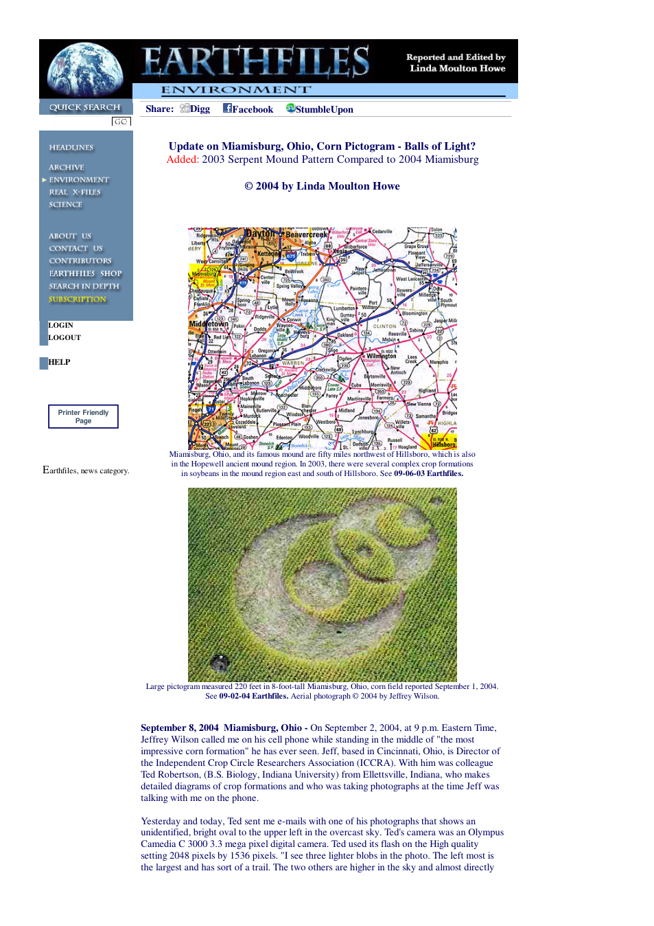 09 10 2004 Update on Miamisburg, Ohio, Corn Pictogram - Balls of Light cover