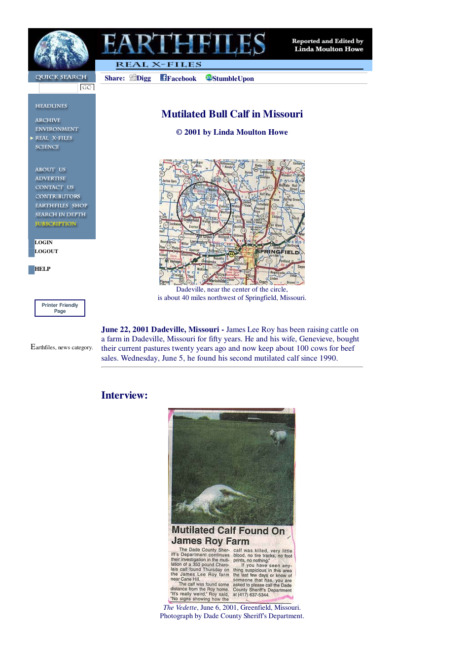 07 22 2001 Mutilated Bull Calf in Missouri cover