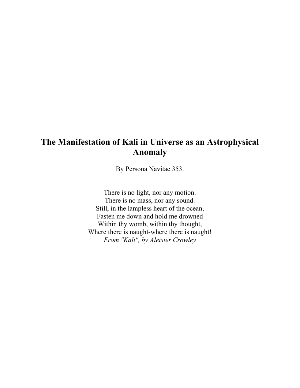 Persona Navitae 353 - The Manifestation of Kali in Universe cover