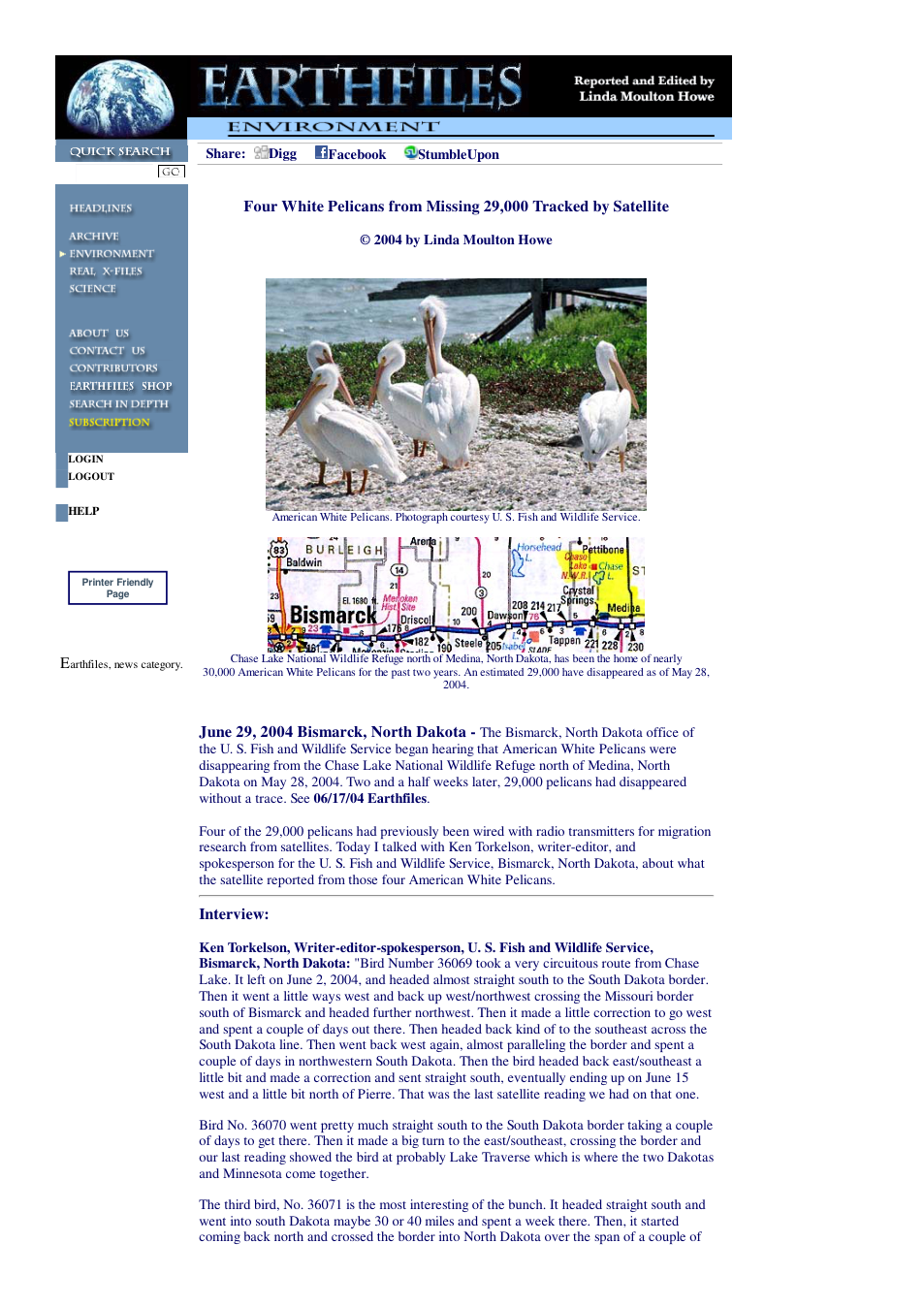 06 29 2004 Four White Pelicans from Missing 29,000 Tracked by Satellite cover