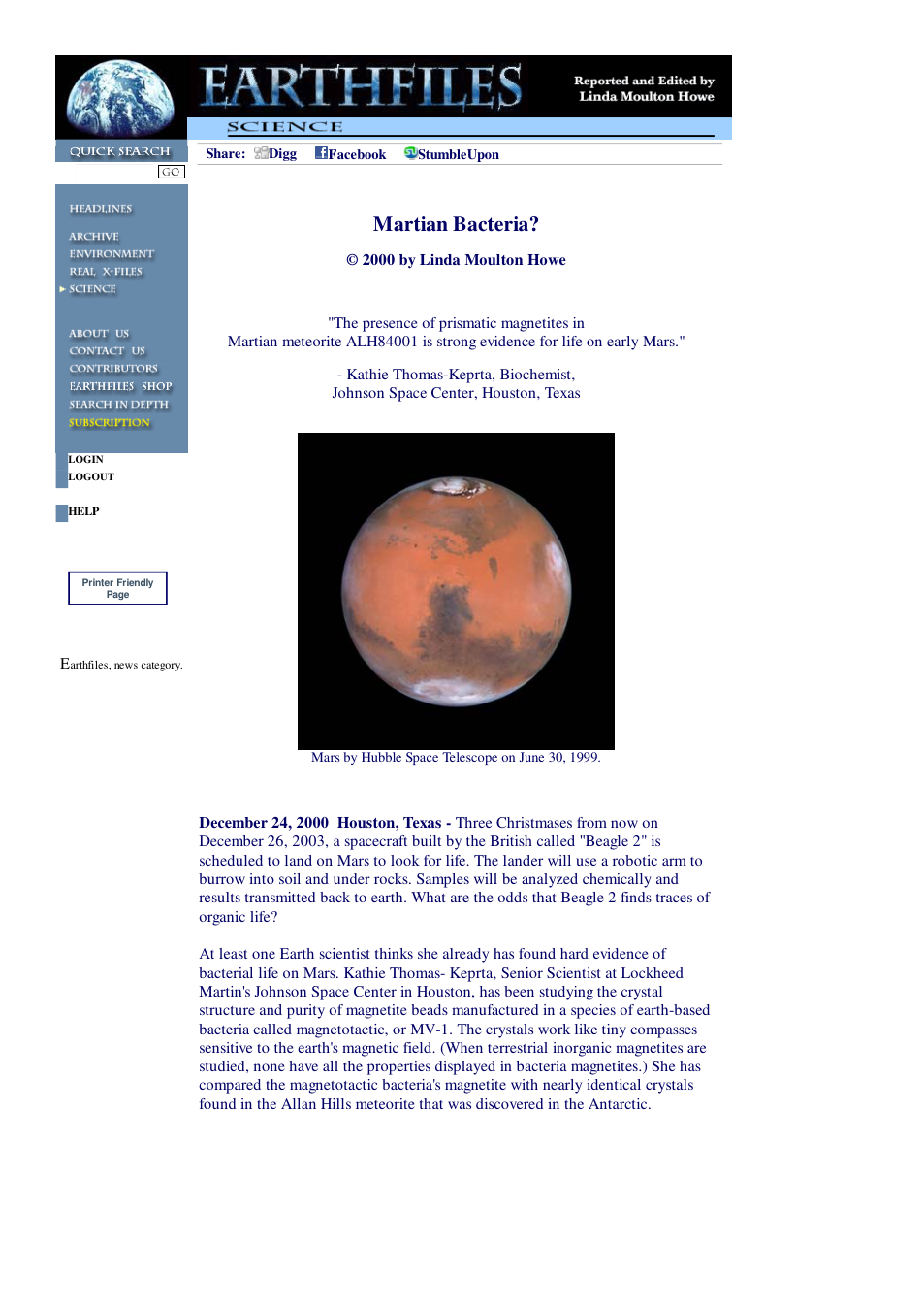 12 24 2000 Martian Bacteria cover