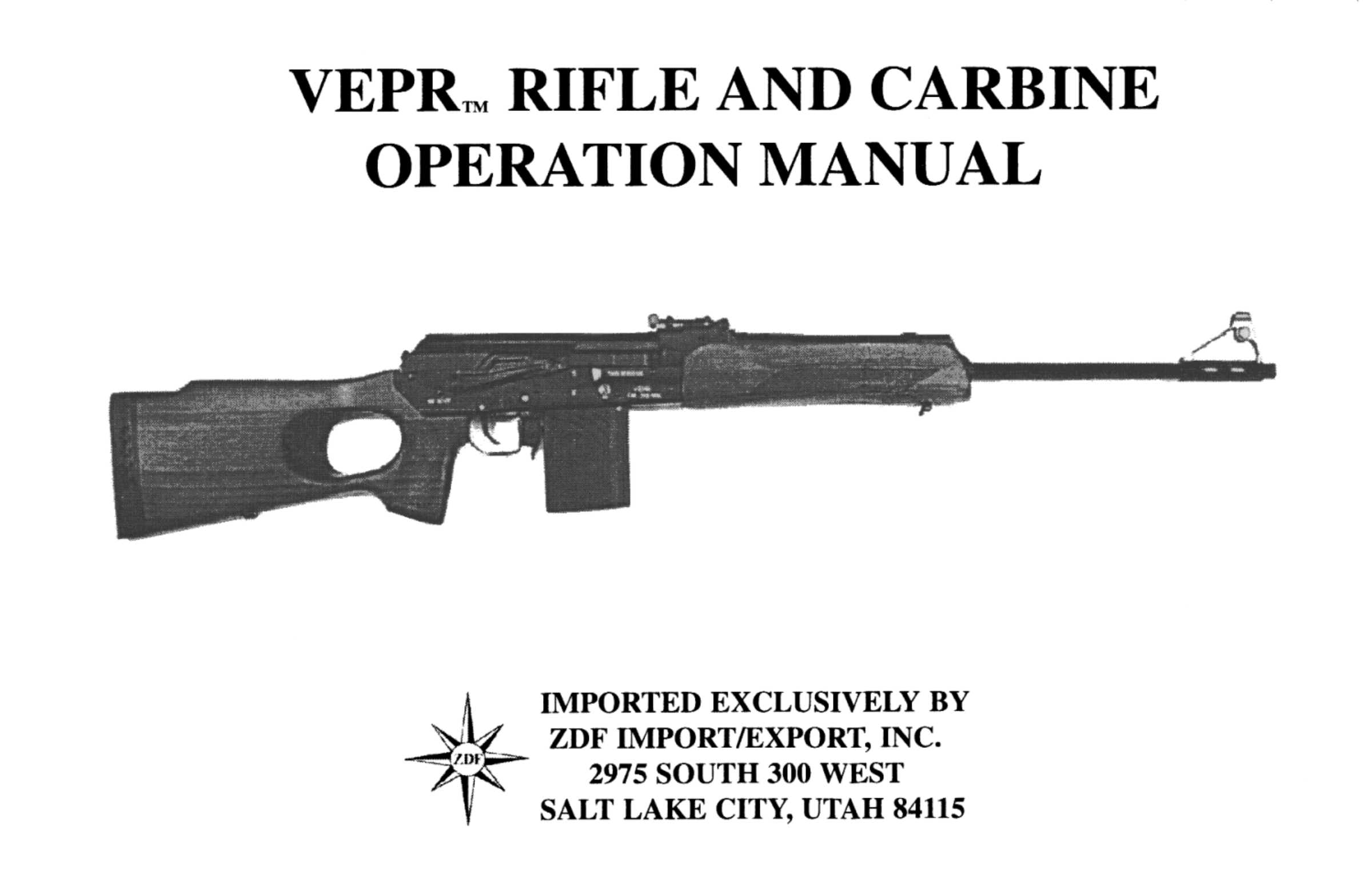 ZDF - VEPR Rifle and Carbine Manual 1998 15 pages cover