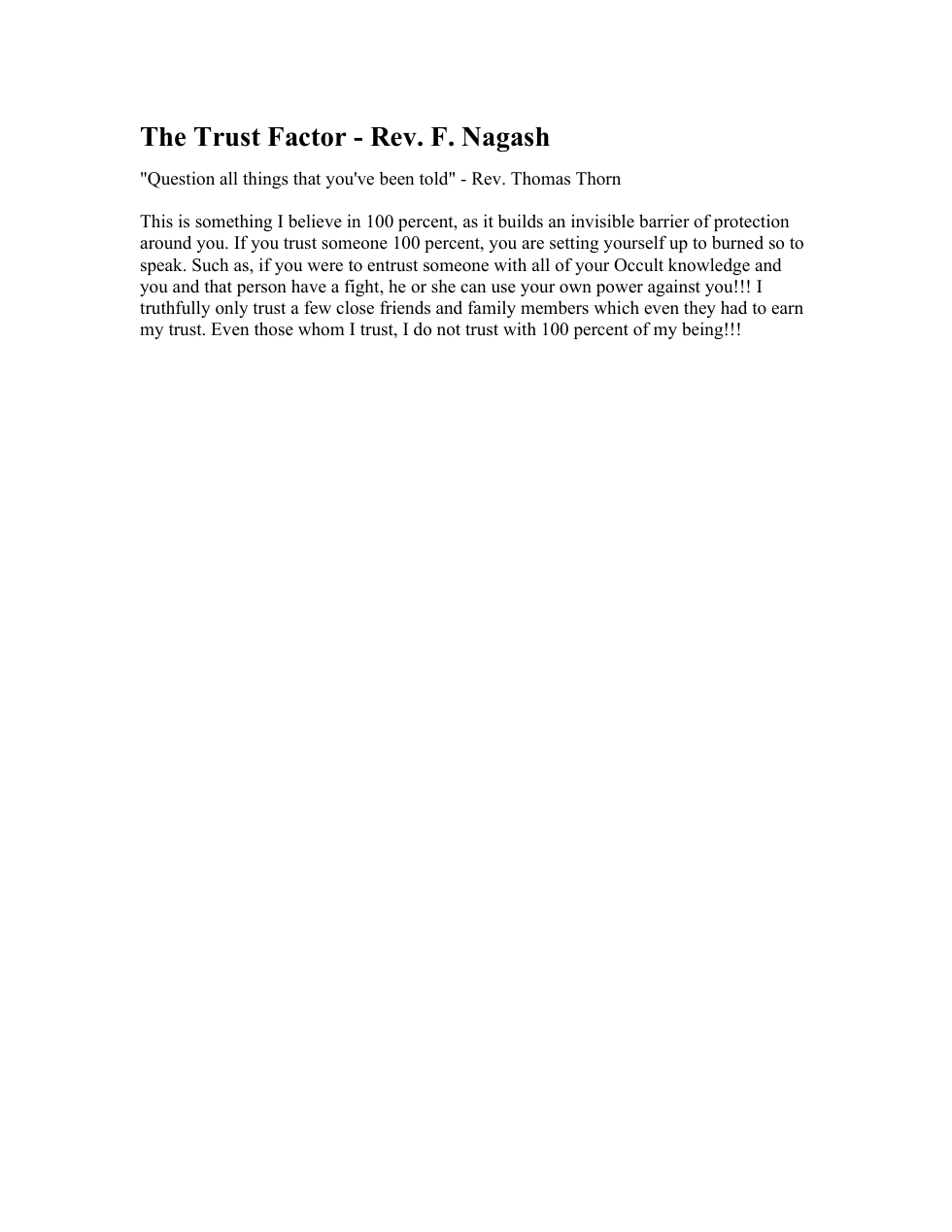 The Trust Factor - Rev. F. Nagash cover