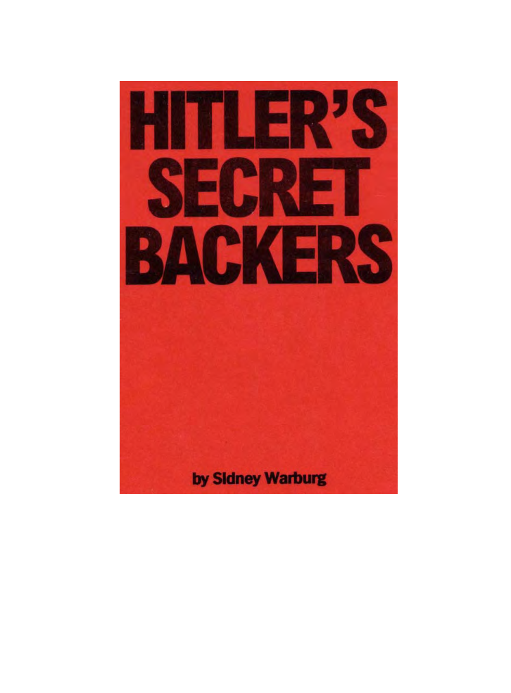 Warburg, Sidney [pseudonym] - Hitler's Secret Backers (1933, 1986) cover