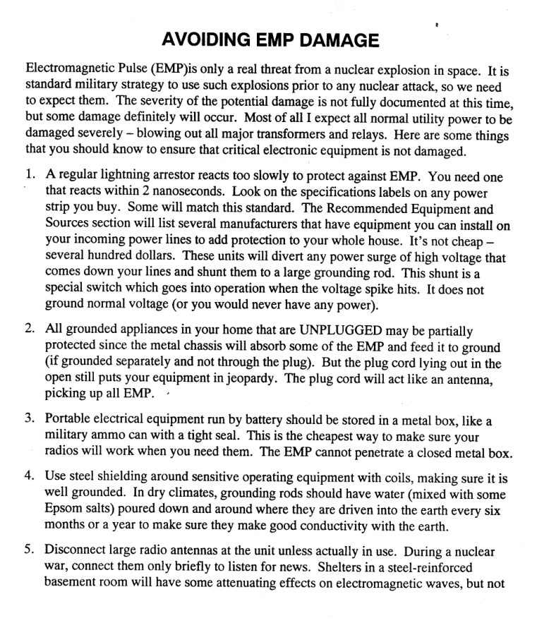 Electro Magnetic Pulse - Avoiding EMP Damage 5 pages cover