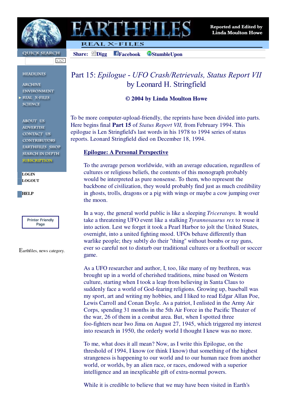 02 16 2004 Part 15 Epilogue - UFO Crash Retrievals, Status Report VII by Leonard H. Stringfield cover