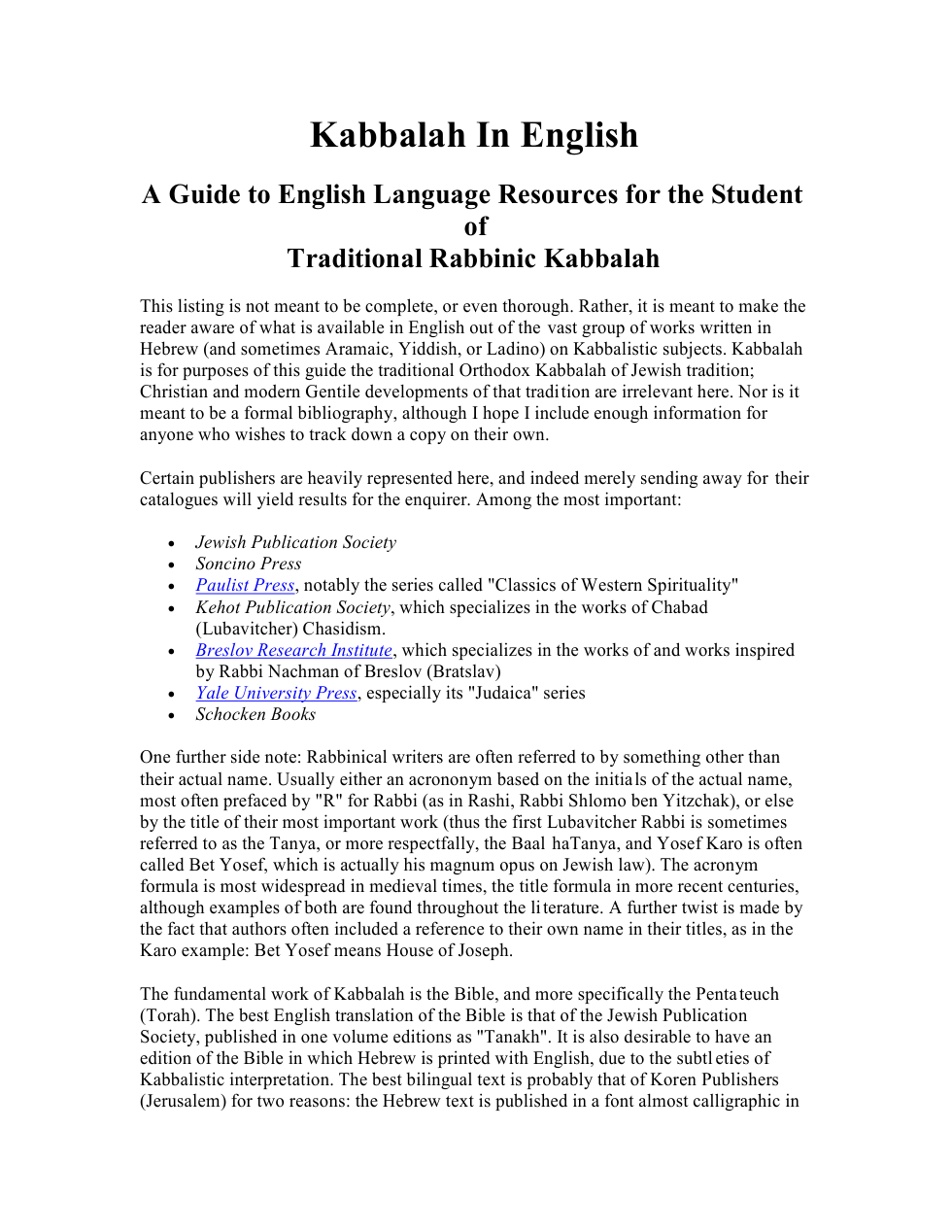Kabbalah English Resources cover