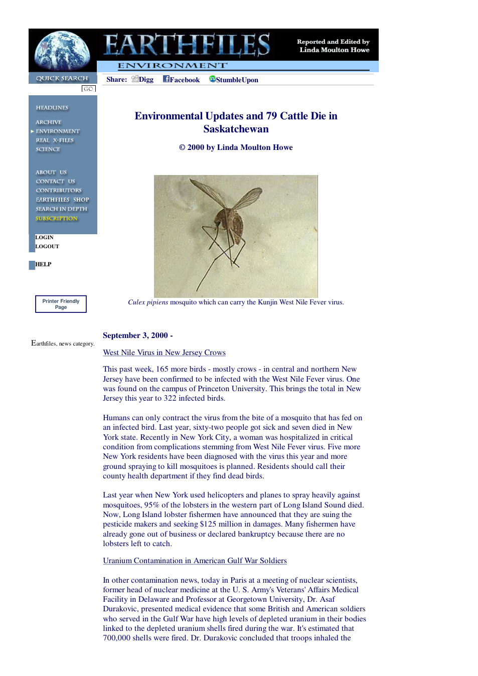 09 03 2000 Environmental Updates and 79 Cattle Die in Saskatchewan cover
