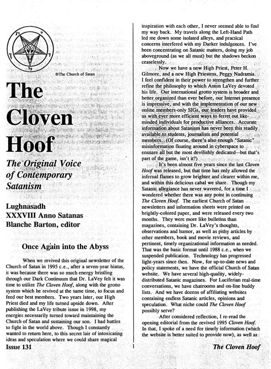 Church Of Satan - The Cloven Hoof Issue 131 cover