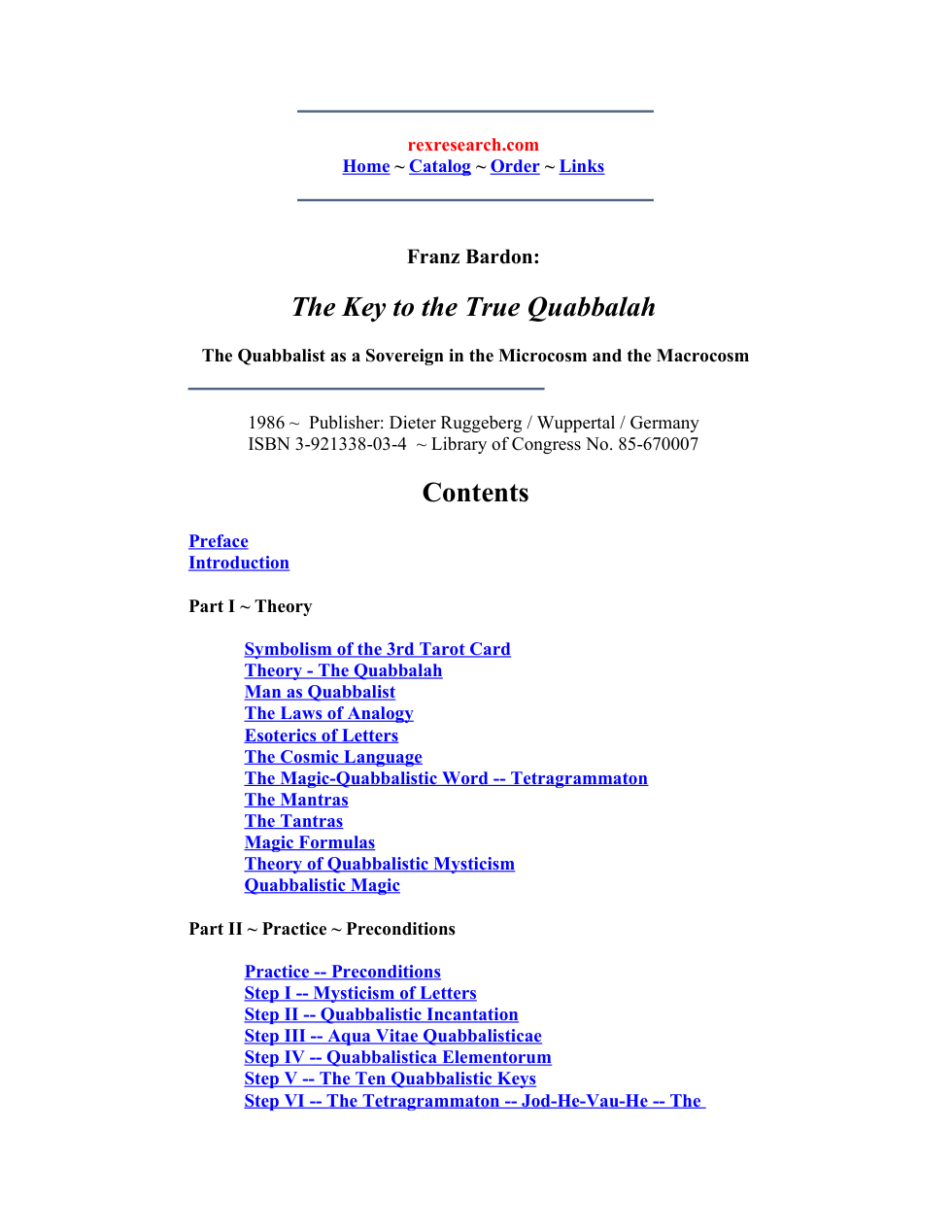 Franz Bardon - The Key to the True Quabbalah cover