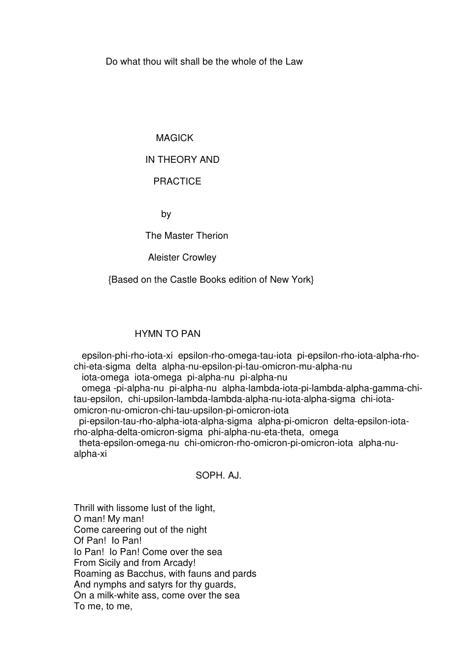 Aleister Crowley.Magick In Theory And Practice.295 pages cover