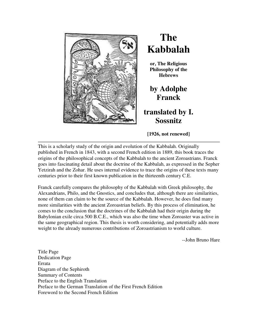 Kabbalah or, The Religious Philosophy of the Hebrews cover