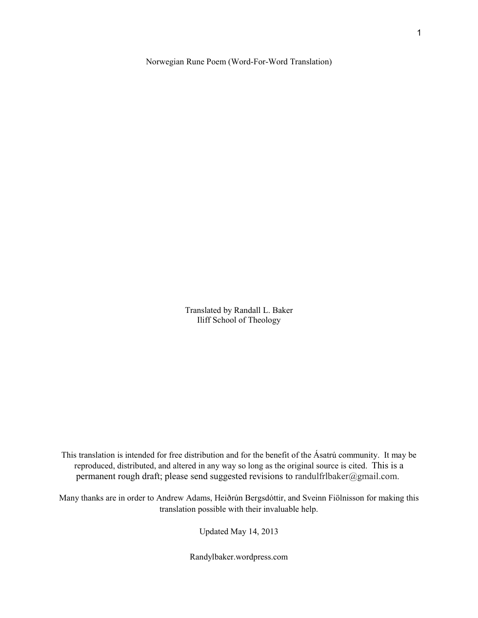 Randall L. Baker - Norwegian Rune Poem cover