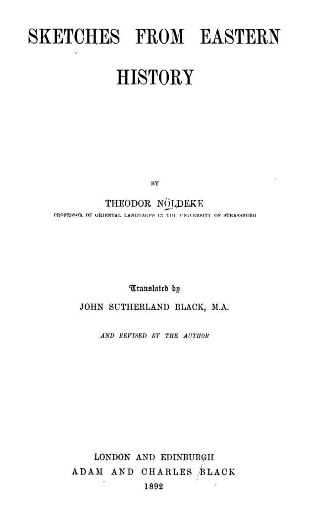 Sketches From Eastern History - T Noldeke cover