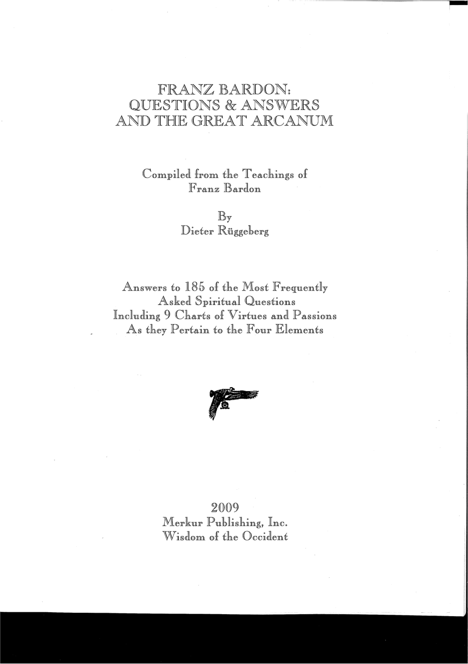Franz Bardon Questions and Answers cover