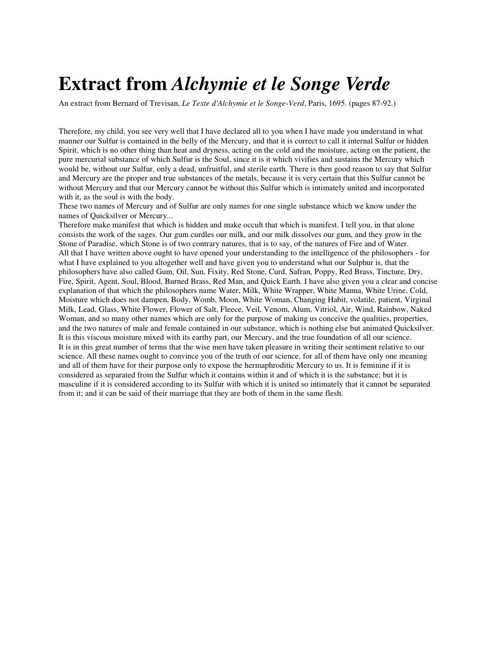 Extract from Alchymie et le Songe Verde cover