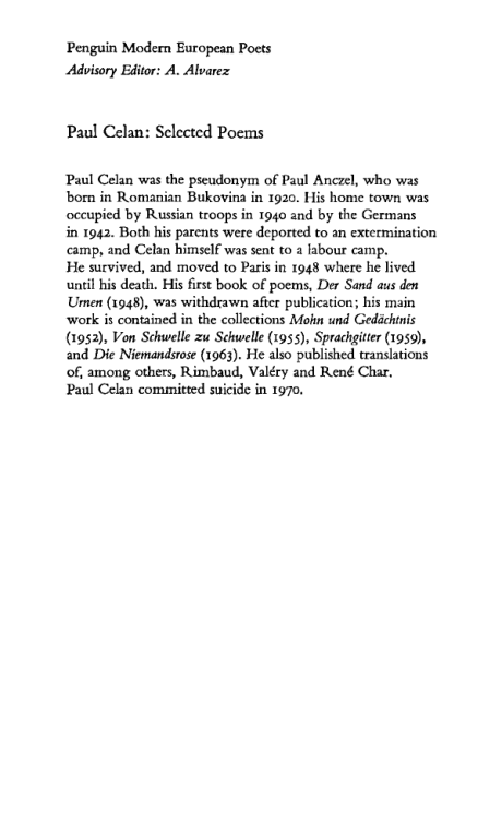 Paul Celan - Selected poems cover