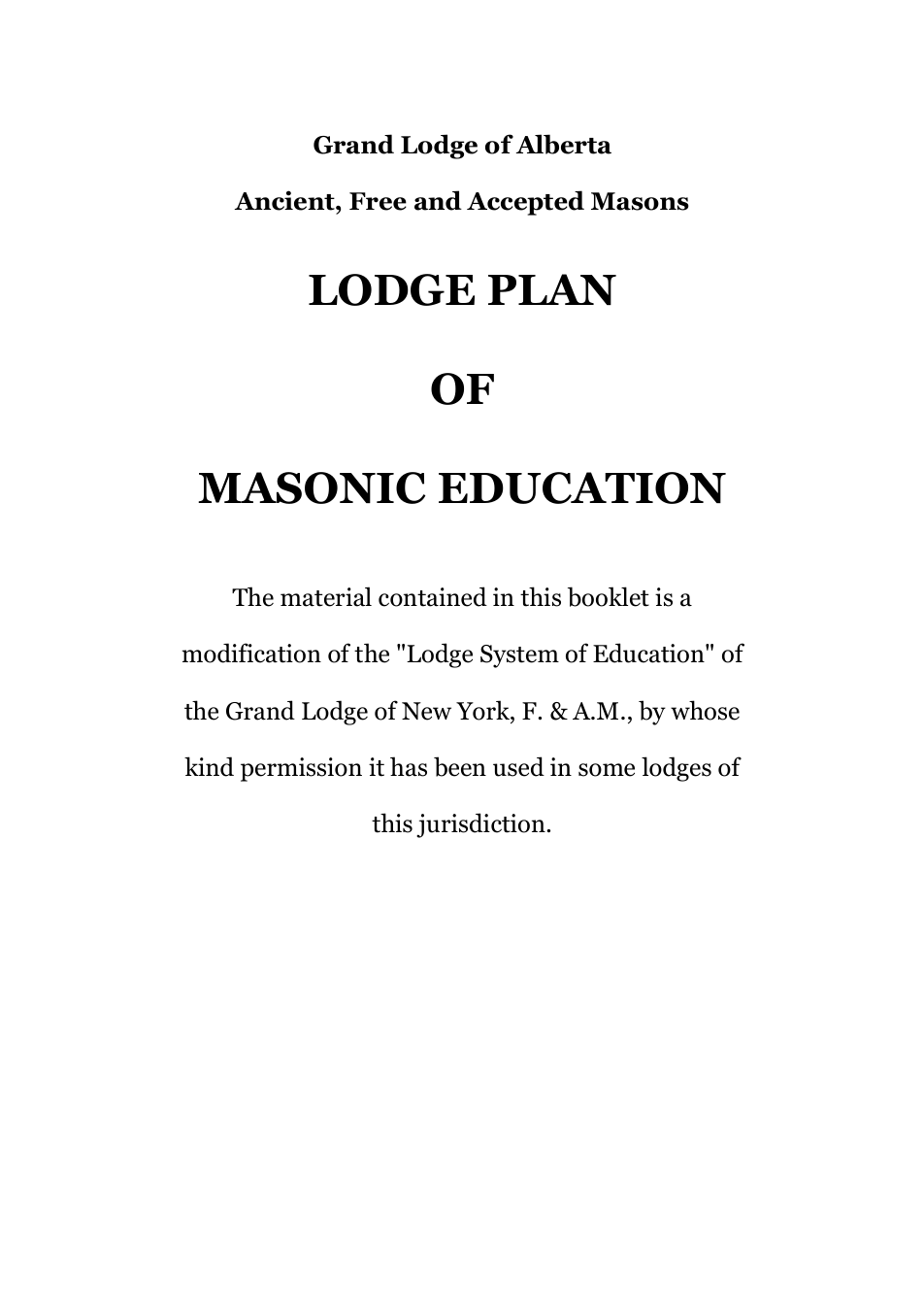 Lodge Plan Of Masonic Education - Grand Lodge Of Alberta cover
