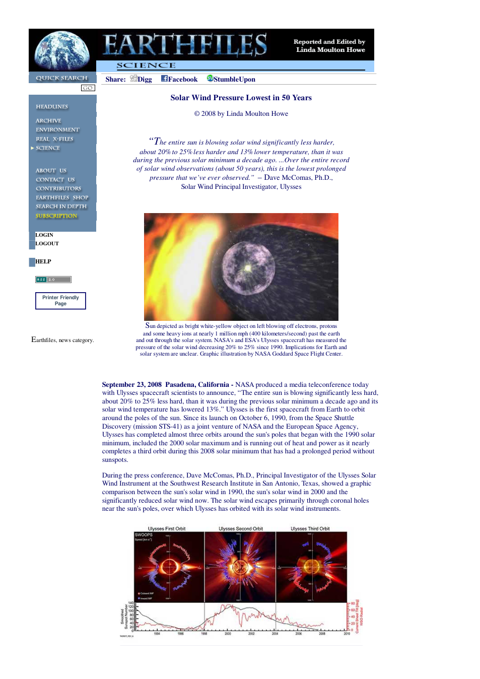 09 23 2008 Solar Wind Pressure Lowest in 50 Years cover