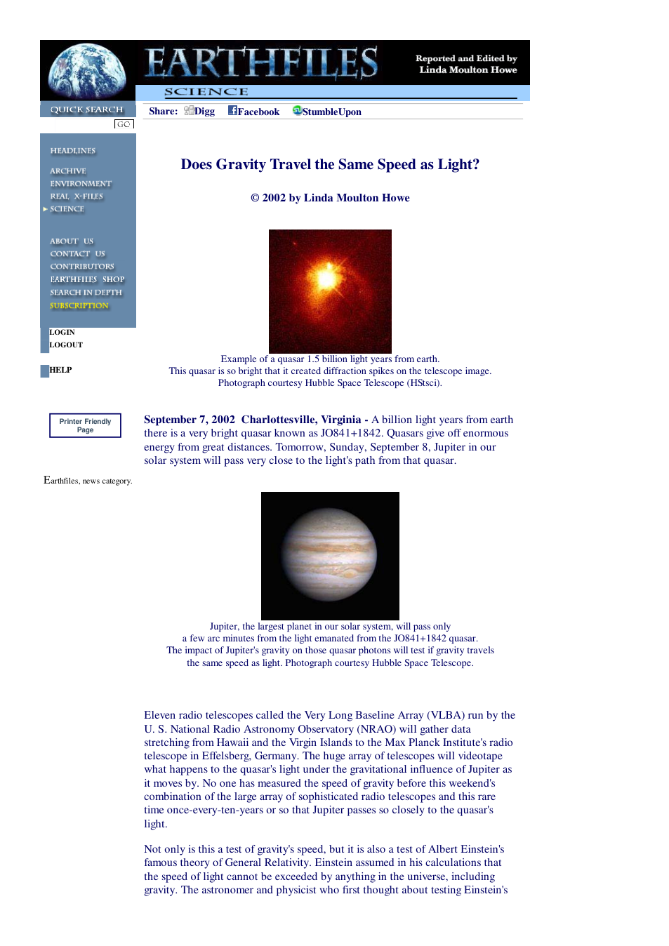 09 07 2002 Does Gravity Travel the Same Speed as Light cover