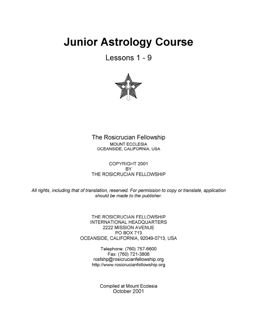 The Rosicrucian Fellowship's Junior Astrology Course - Lessons 1-9 cover