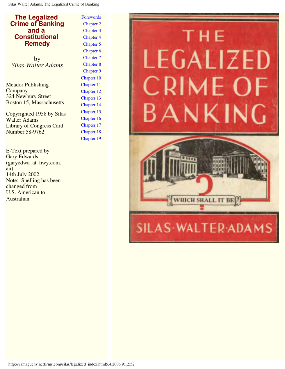 Legalized Crime Of Banking And A Constitutional Remedy cover