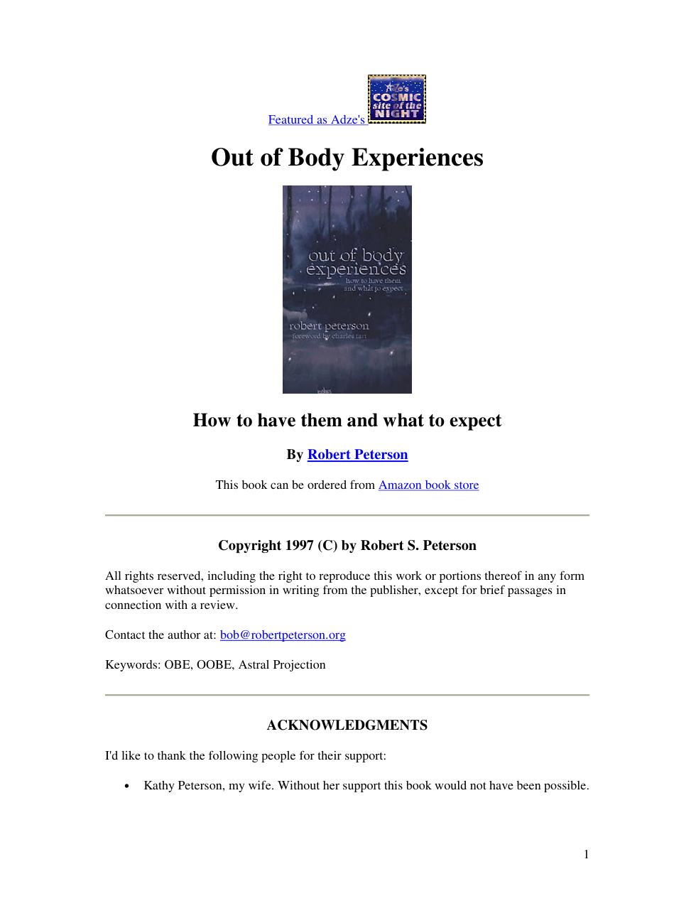 Robert Peterson - OUT OF BODY EXPERIENCES cover