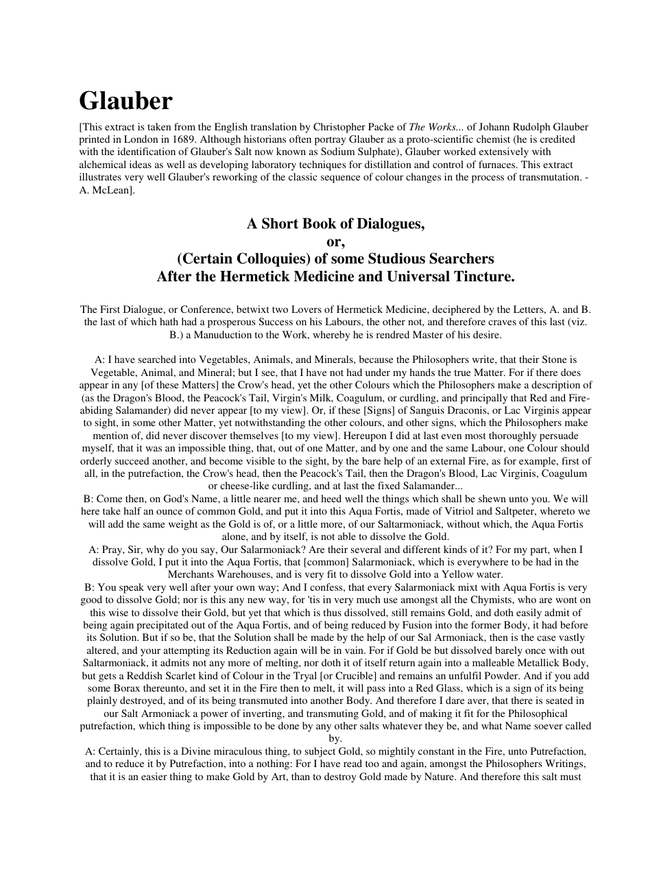 Extract from Glauber's Short Book of Dialogues cover