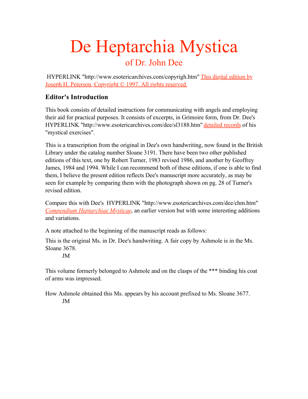 John Dee - De Heptarchia Mystica cover