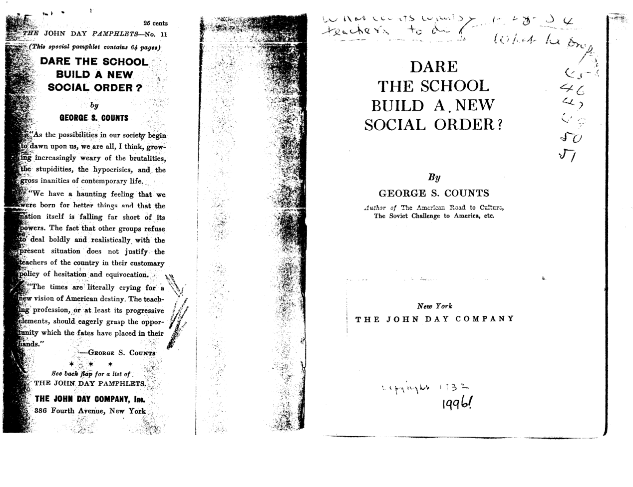 Counts, George - Dare the School Build a New Social Order (1932) cover