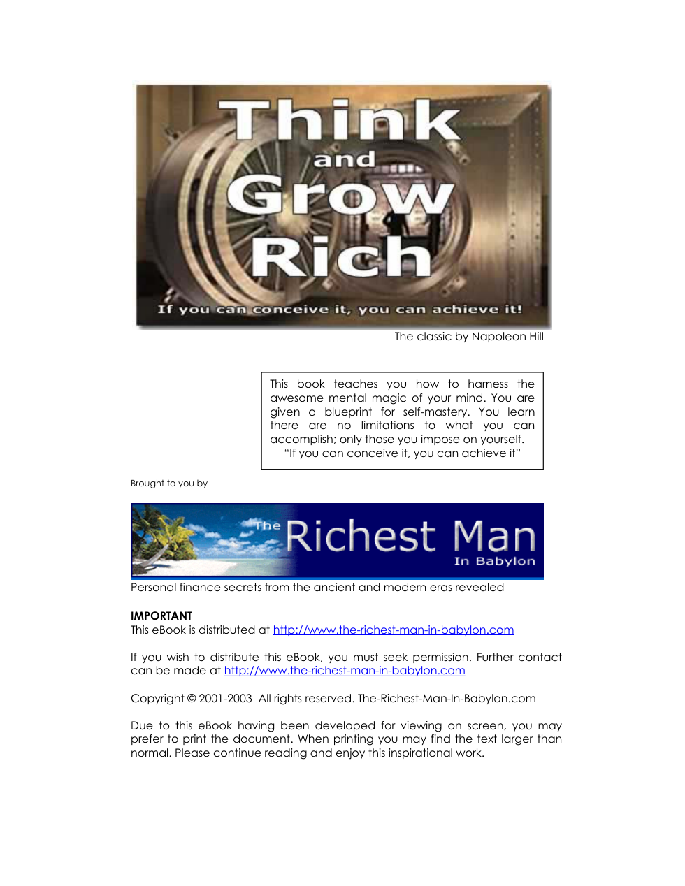 Napoleon Hill - Think And Grow Rich cover