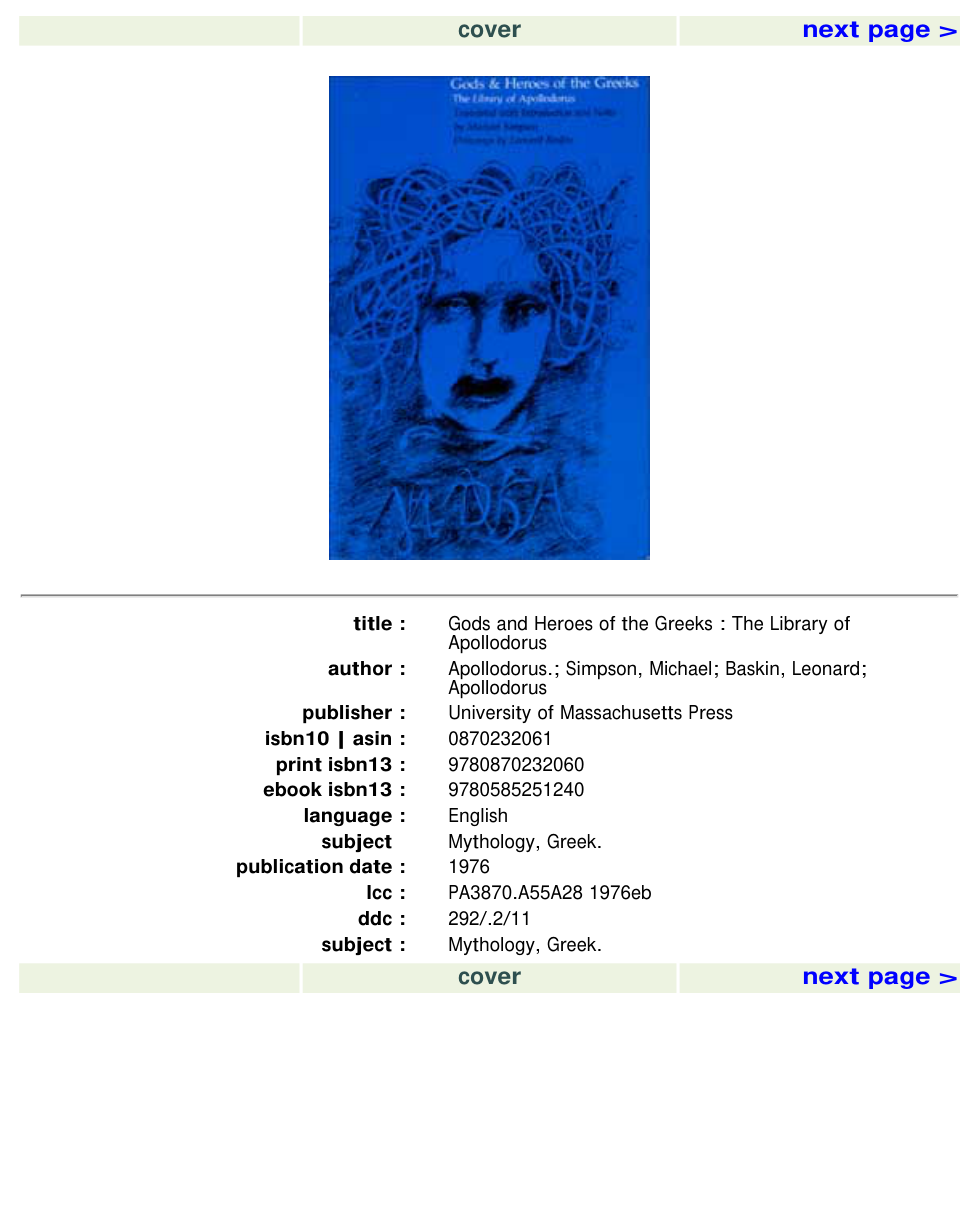 Gods and Heroes of the Greeks The Library of Apollodorus cover