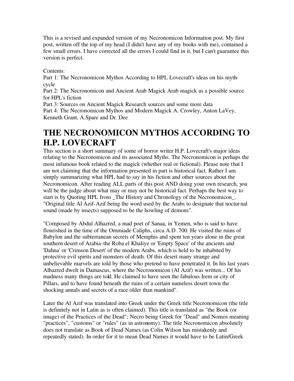 Parker Ryans Necronomicon Information Text cover