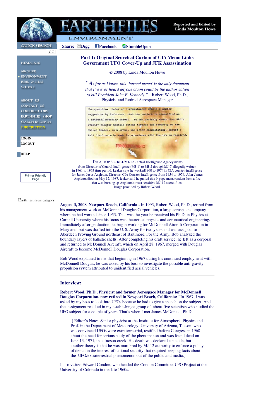 08 03 2008 Part 1 Original Scorched Carbon of CIA Memo Links Government UFO Cover-Up and JFK Assassination cover