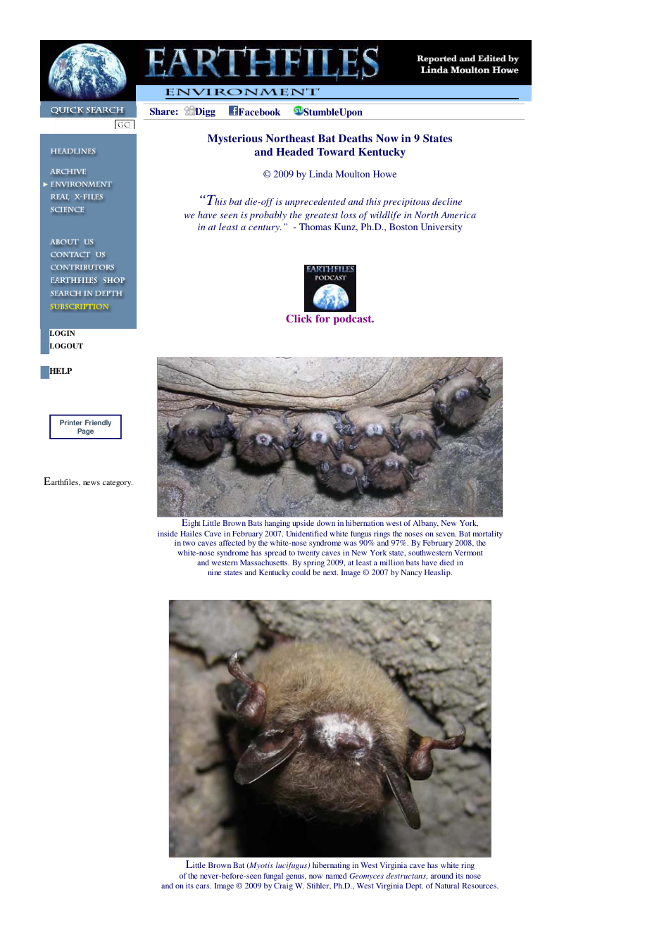 06 26 2009 Mysterious Northeast Bat Deaths Now in 9 States and Headed Toward Kentucky cover