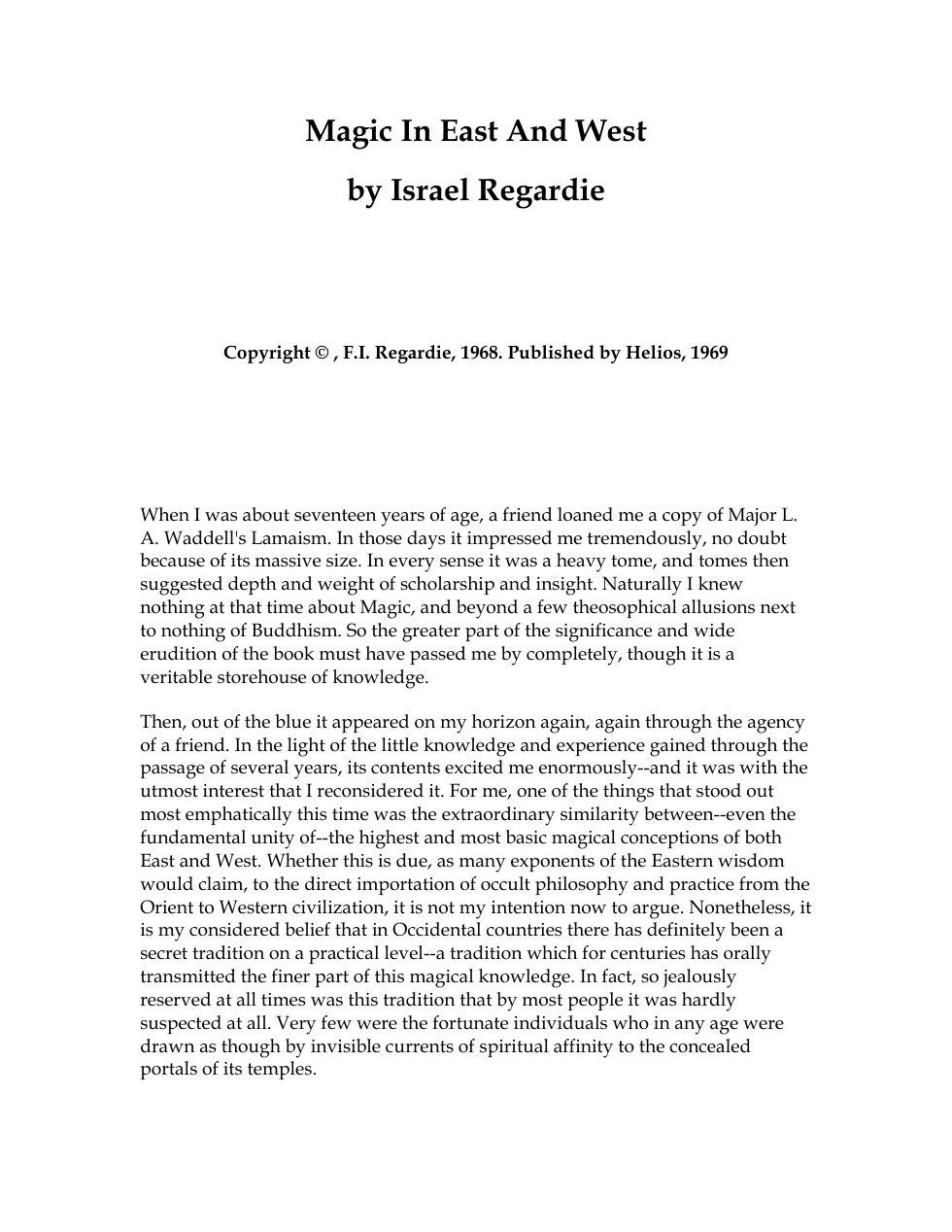 Israel Regardie- Magic in the East and West cover