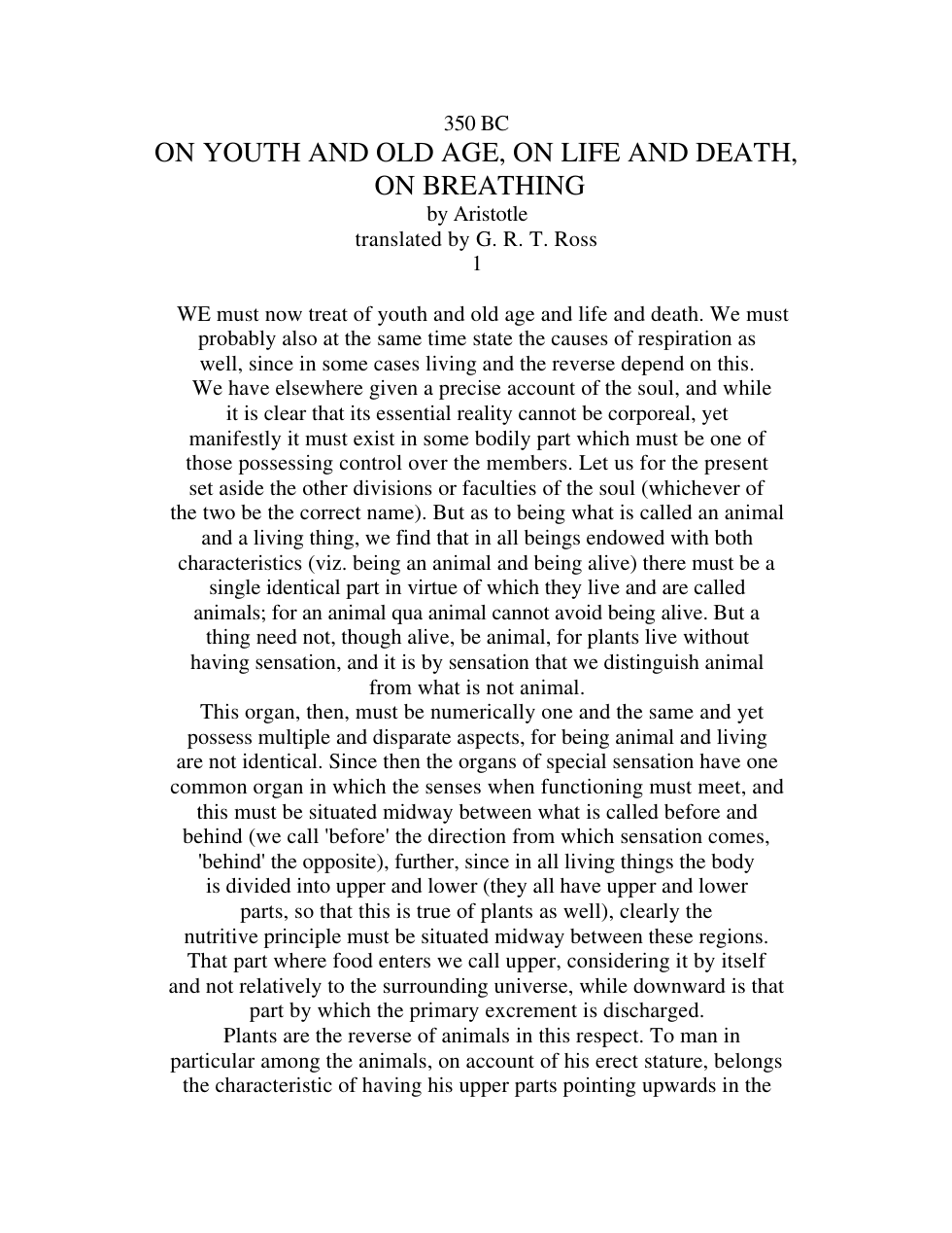 Aristotle - On Youth and Old Age cover