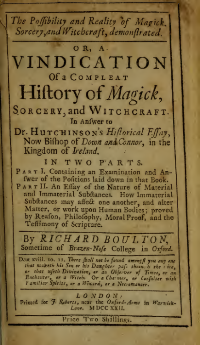 The Possibility And Reality Of Magick, Sorcery, And Witchcraft(1722) cover