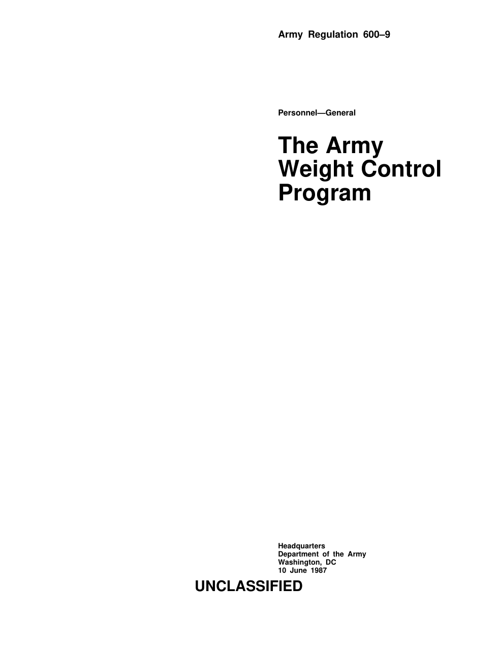 ARMY The Army Weight Control Program 1987 43 pages cover