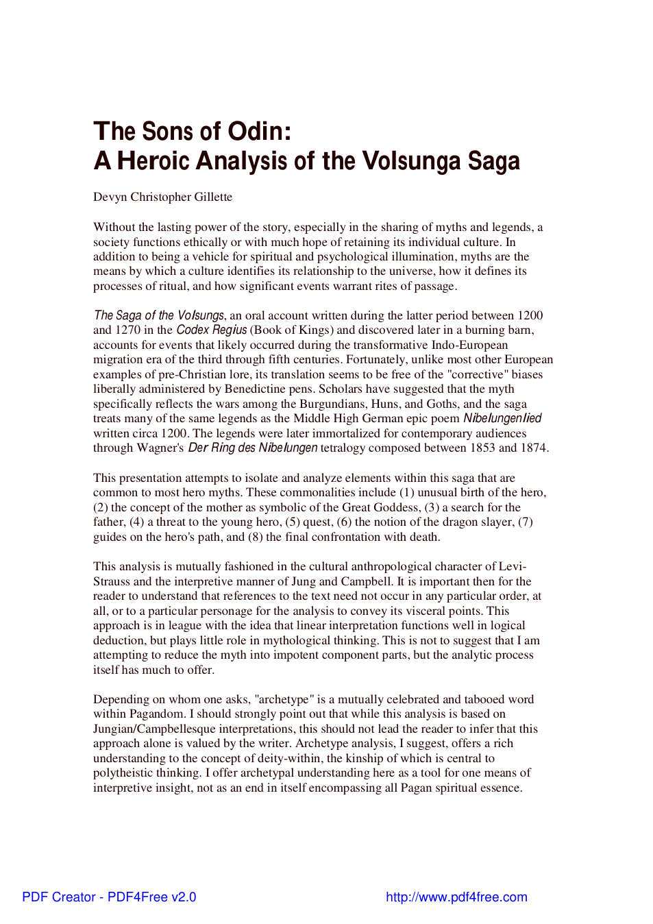Devyn Christopher Gillette - The Sons Of Odin A Heroic Analysis Of The Volsunga Saga cover