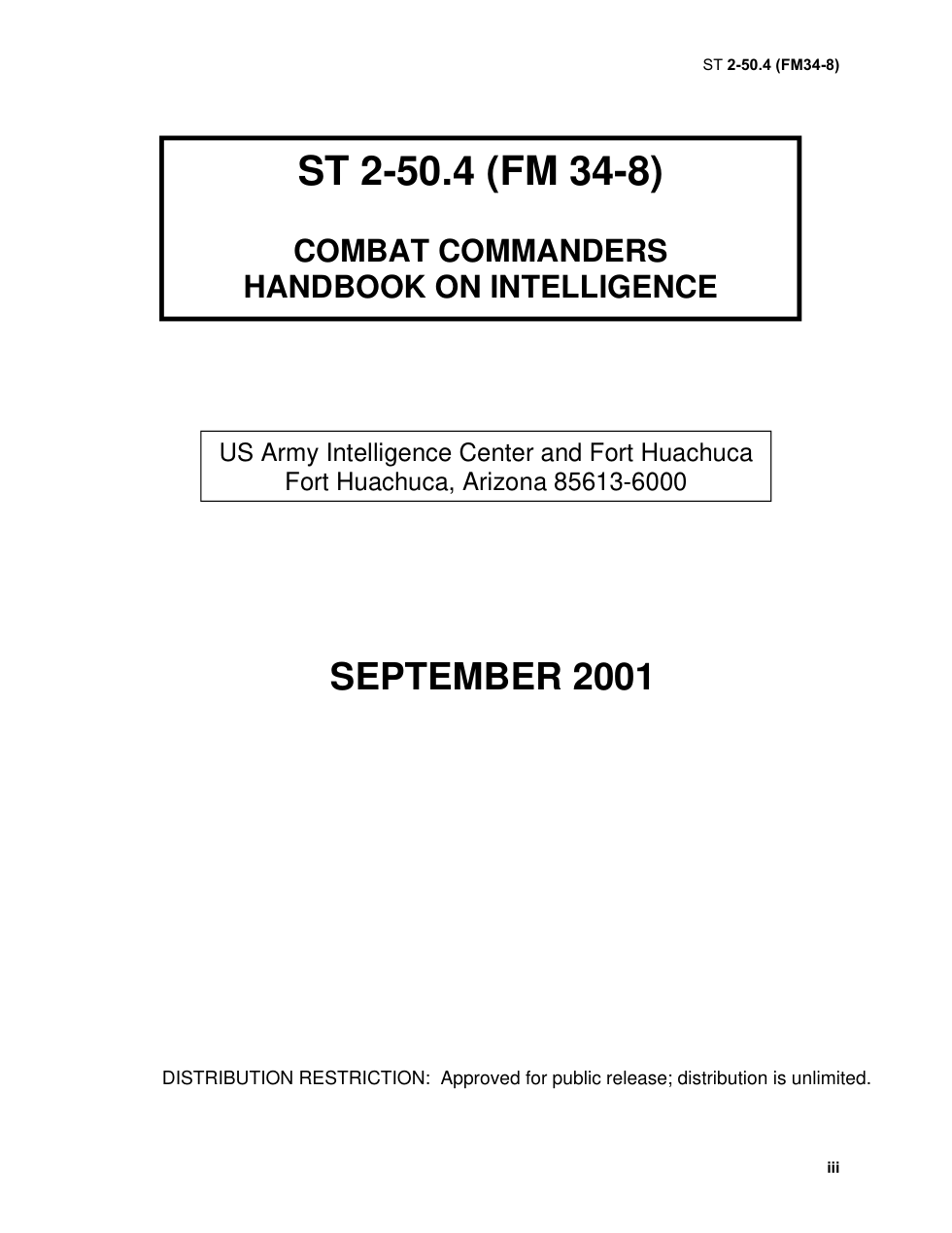 ST 2-50.4 Combat Commanders Handbook on Intelligence cover